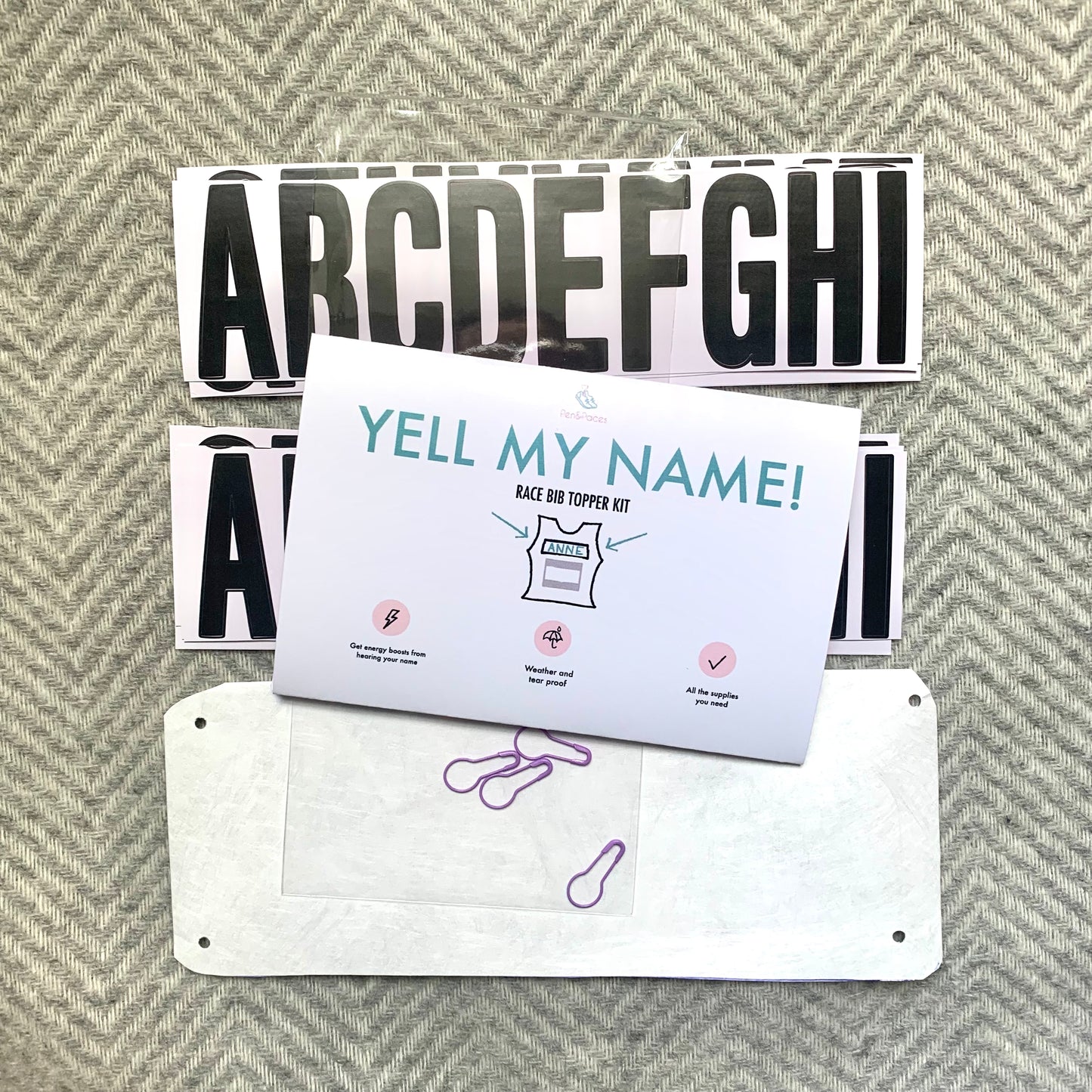 Yell my name race bib topper kit! Personalized race name bib.