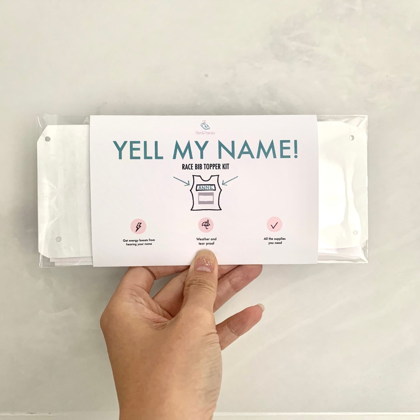 Yell my name race bib topper kit! Personalized race name bib.