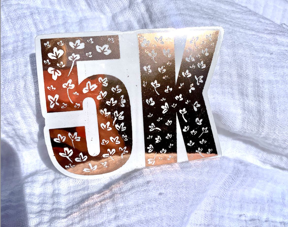 5k sticker, 5k runner sticker, 5k decal, blue foil 5 km runner, runner sticker
