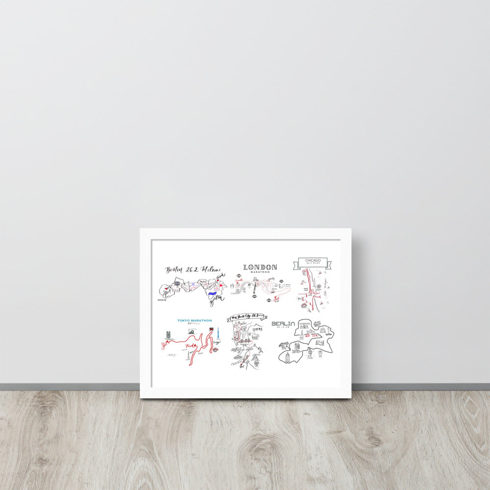 World marathon major map poster- framed