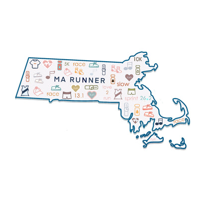 Massachusetts runner sticker, Boston Runner, Massachusetts runner sticker, Massachsetts track and field sticker, 50 state runner sticker