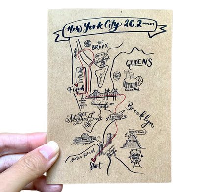 NYC 26.2 art card, NY run card, NY 26.2 finisher card, NY 26.2 card