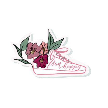 Run happy sticker,  floral sneaker running sticker