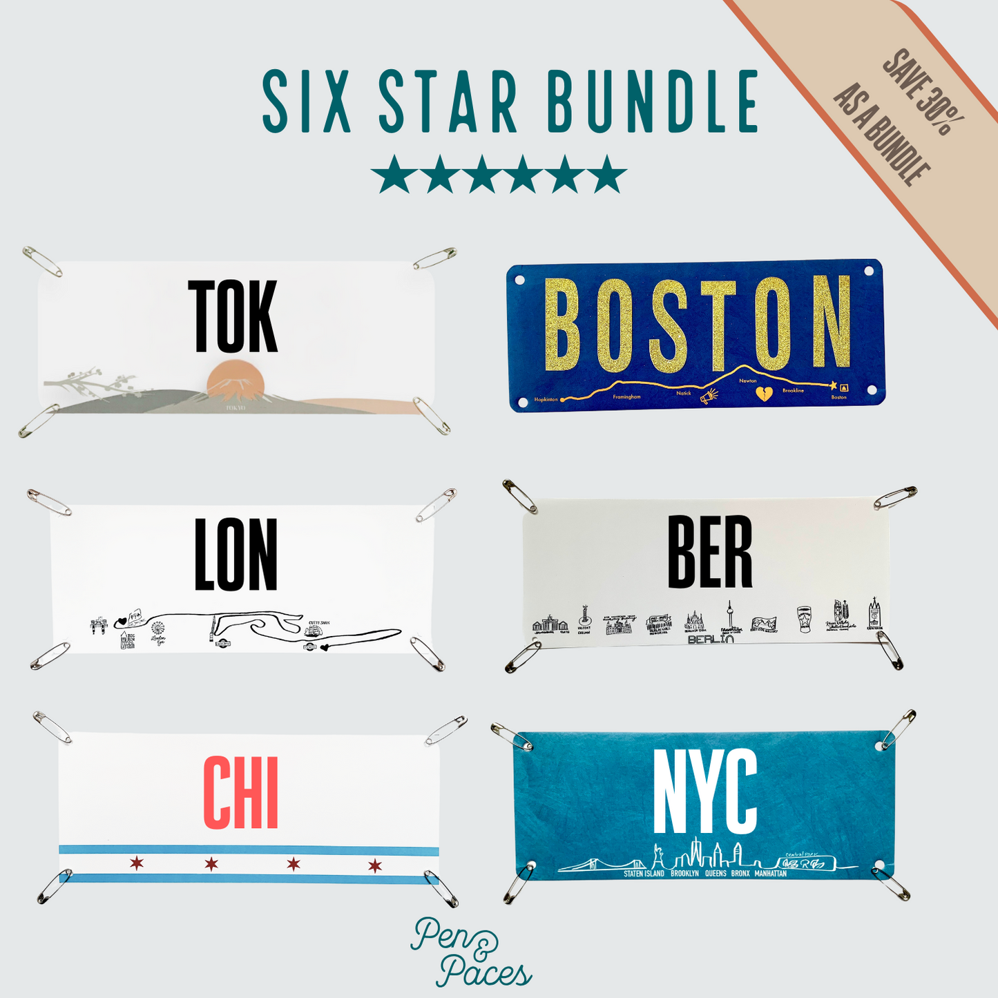 6 Star Bundle- World Marathon Major Bib Kits