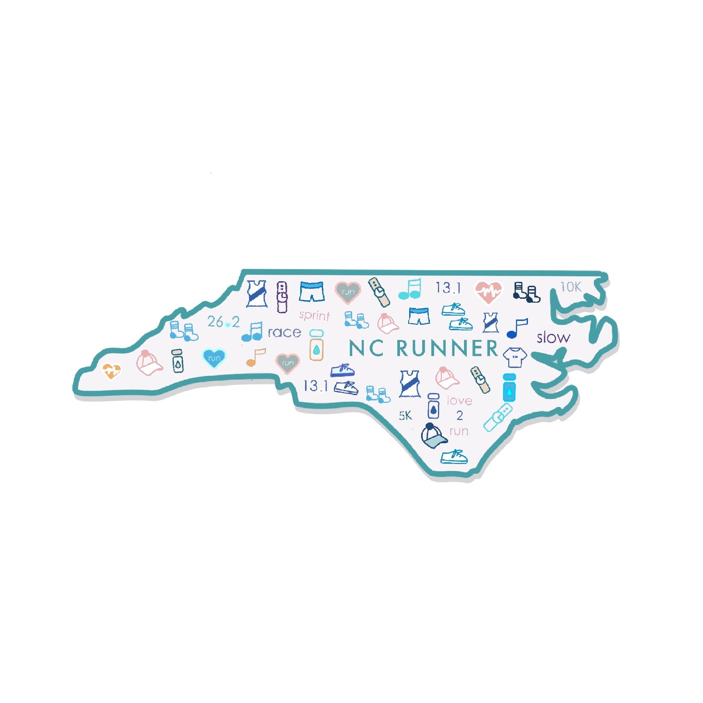 North Carolina runner sticker, North Carolina marathon runner sticker, North Carolina track and field, 50 state runner sticker