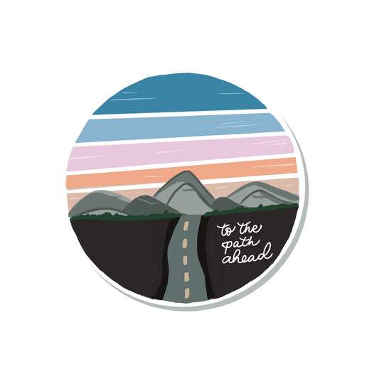 To the path ahead sticker, Mountains and road sticker for runner