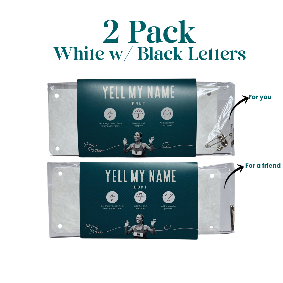 Pack of 2 - Yell my name race bib kit! Personalized race name bibs.