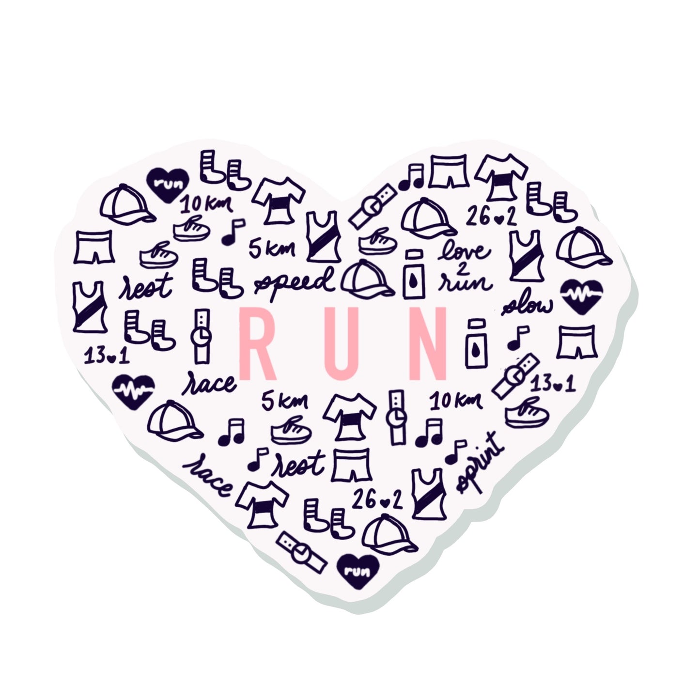 All the things I love about running sticker, Run sticker with little icons, Run heart sticker