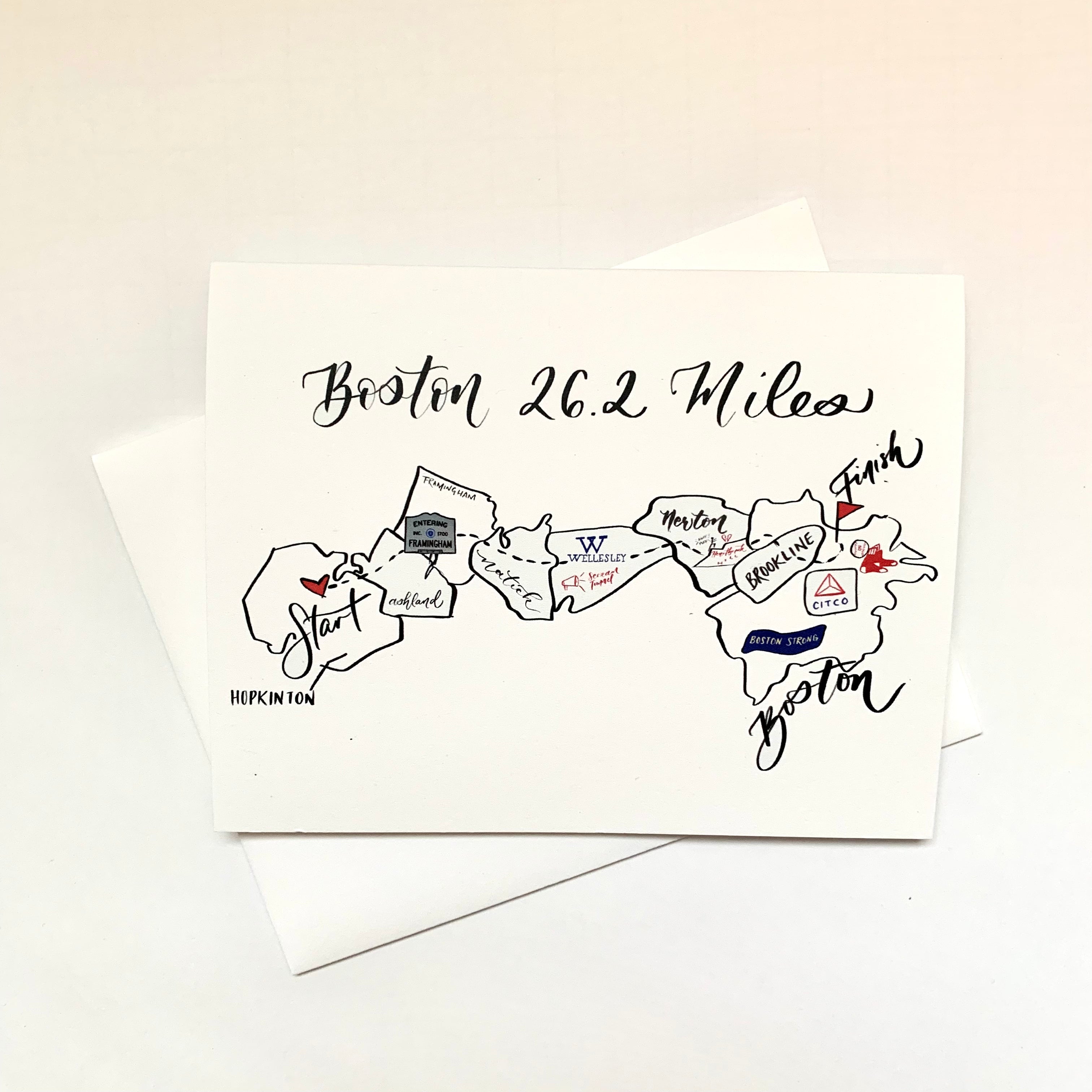 Boston Marathon Map Greeting Card