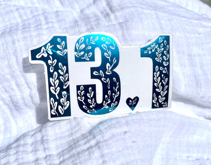 13.1 half marathon sticker, half marathon runner sticker, 13.1 decal, blue foil half marathon, half marathon runner
