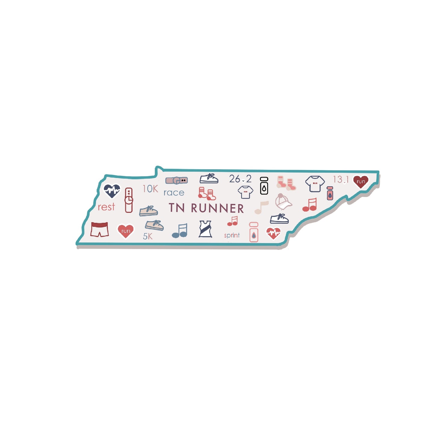 Tennessee runner sticker, Tennessee marathon runner sticker, Tennessee track and field, 50 state runner sticker