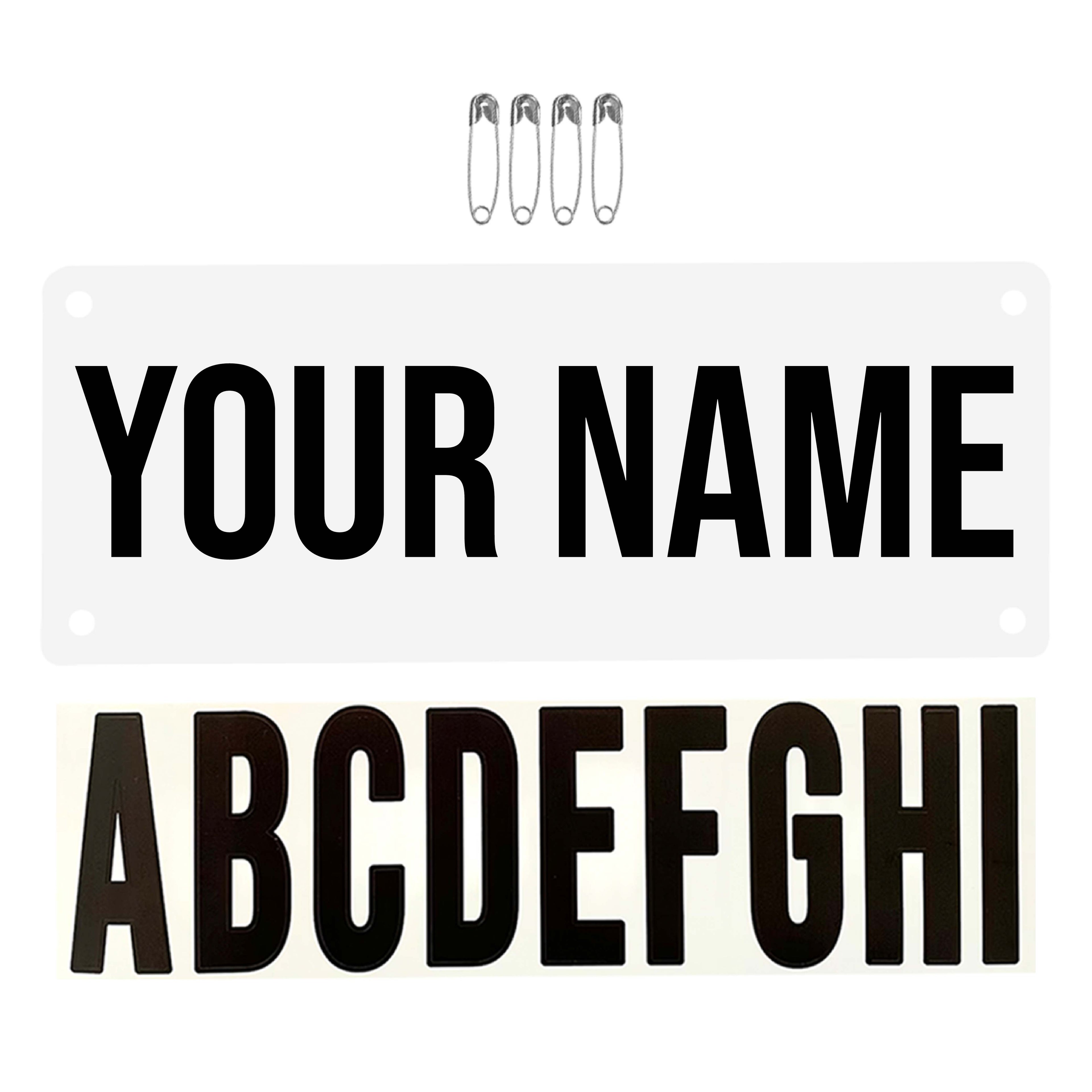 Name Bib Kit- Black Letters/ White Bib