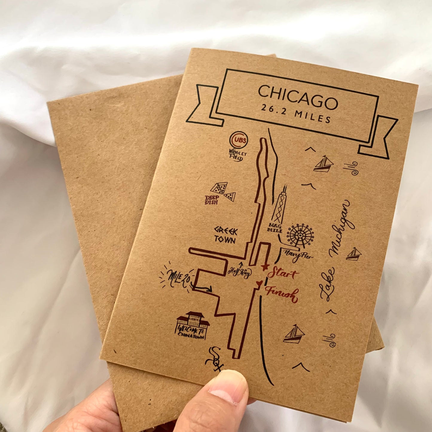 Chicago 26.2 card, Kraft paper Chicago 26.2 map card, Chicago 26.2 map art gift