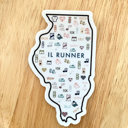Illinois runner sticker, Chicago Runner, IL runner sticker, Illinois track and field sticker, 50 state runner sticker