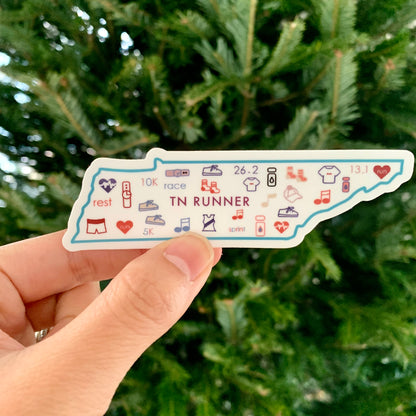 Tennessee runner sticker, Tennessee marathon runner sticker, Tennessee track and field, 50 state runner sticker