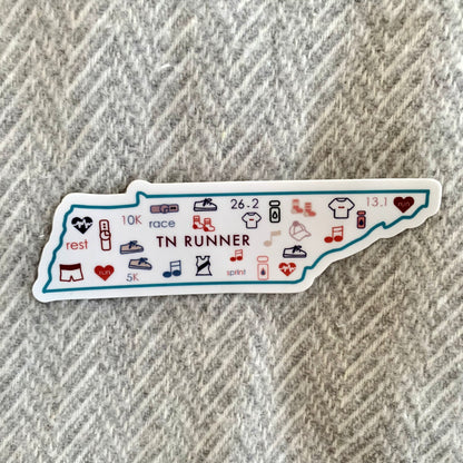 Tennessee runner sticker, Tennessee marathon runner sticker, Tennessee track and field, 50 state runner sticker