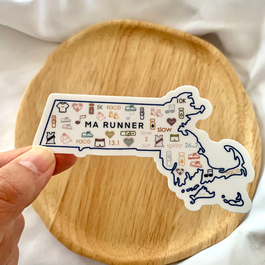 Massachusetts runner sticker, Boston Runner, Massachusetts runner sticker, Massachsetts track and field sticker, 50 state runner sticker