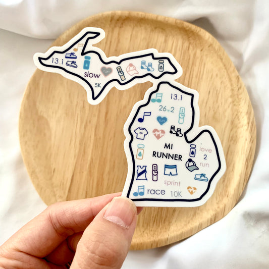 Michigan runner sticker, Michigan Runner, MI runner sticker, Michigan track and field sticker, 50 state runner sticker