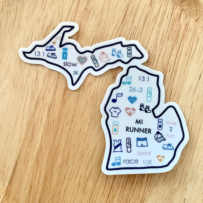 Michigan runner sticker, Michigan Runner, MI runner sticker, Michigan track and field sticker, 50 state runner sticker