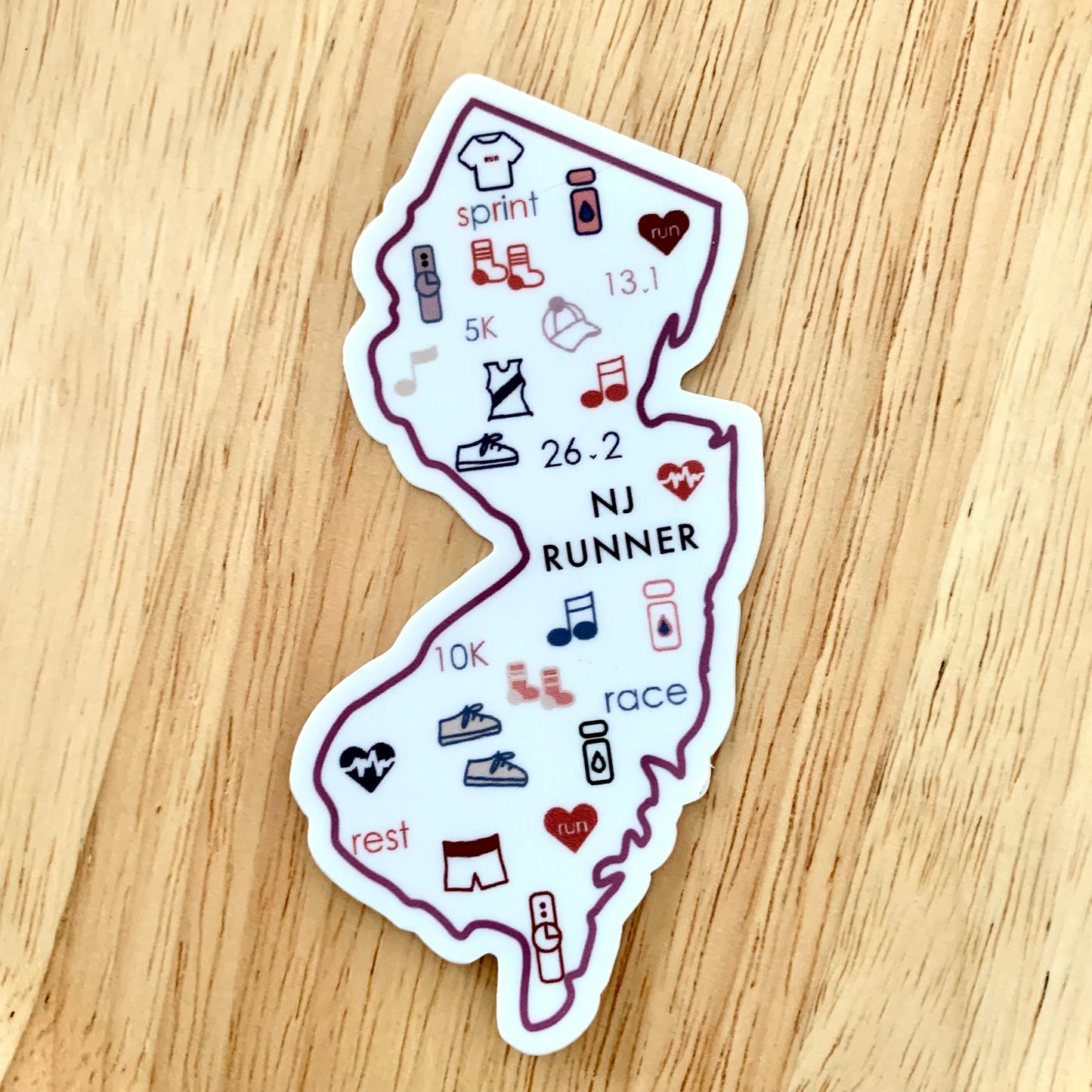 New Jersey runner sticker, NJ marathon runner sticker, NJ runner pride sticker, 50 state runner sticker