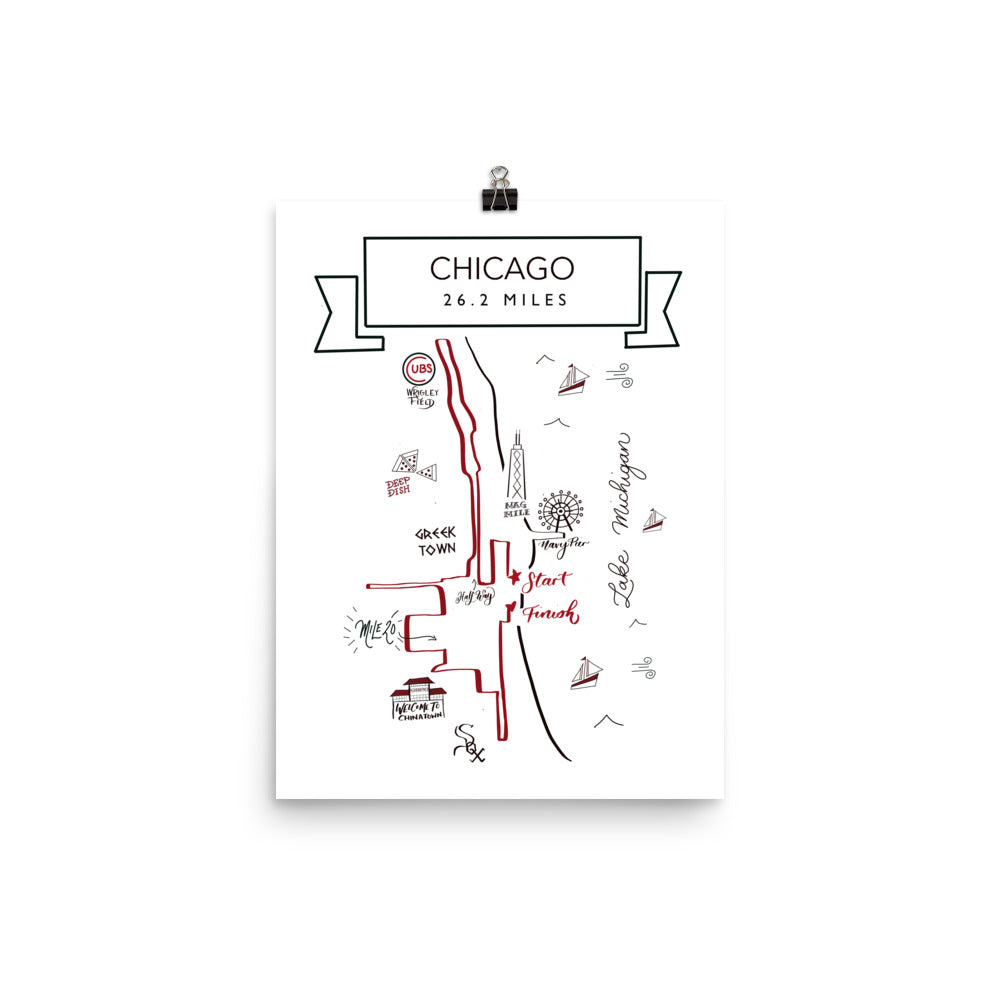 Chicago 26.2  Map, Chicago 26.2 Map art, Chicago 26.2 finisher
