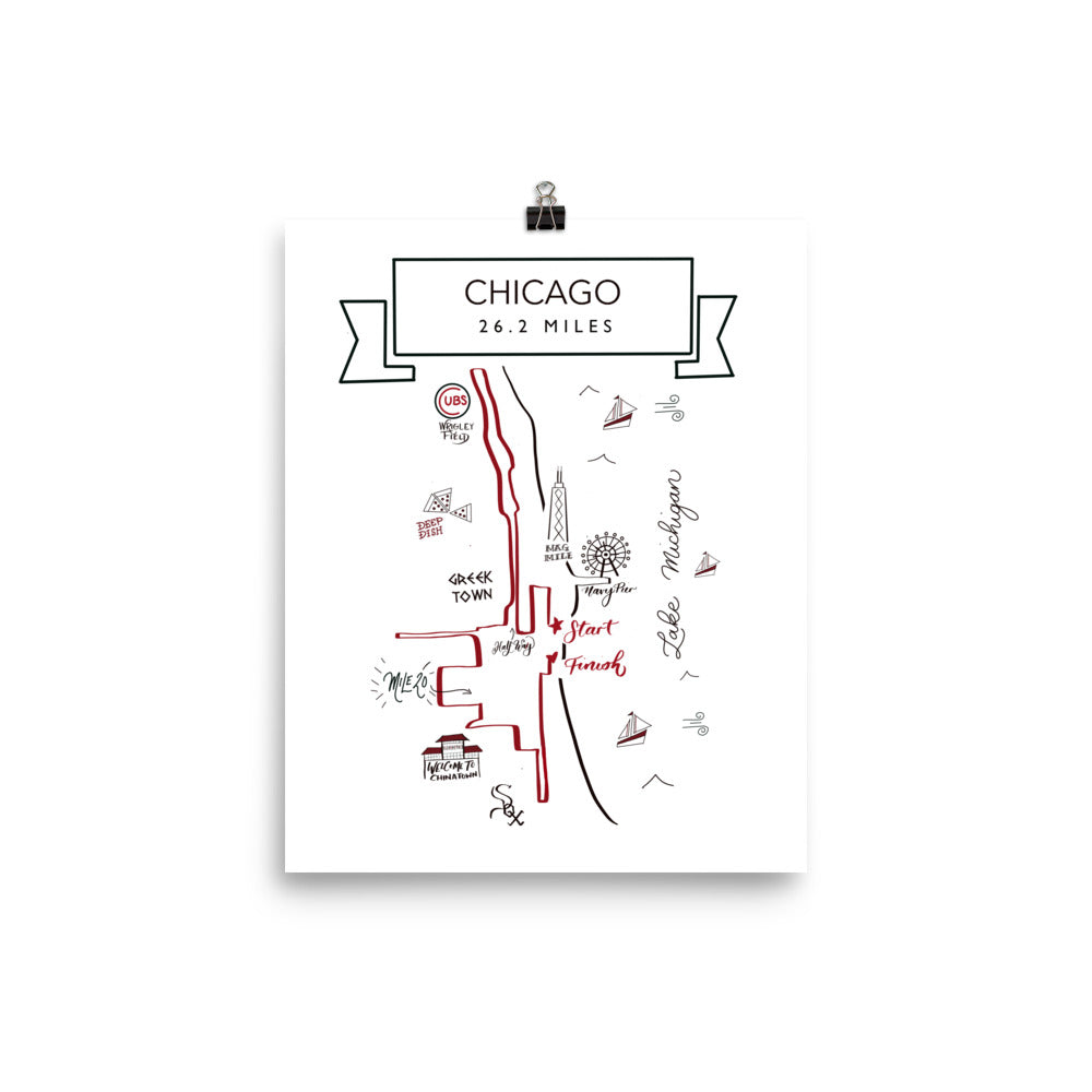Chicago 26.2  Map, Chicago 26.2 Map art, Chicago 26.2 finisher