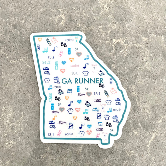 Georgia runner sticker, GA Runner, Georgia marathon runner sticker, Georgia track and field sticker, 50 state runner sticker