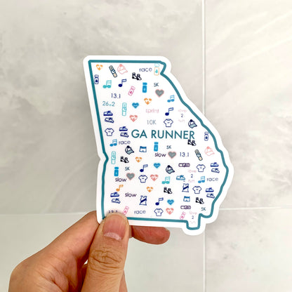 Georgia runner sticker, GA Runner, Georgia marathon runner sticker, Georgia track and field sticker, 50 state runner sticker
