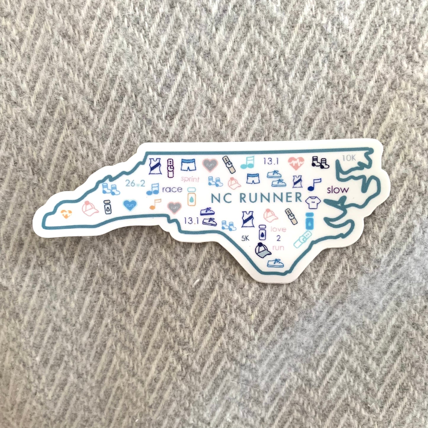 North Carolina runner sticker, North Carolina marathon runner sticker, North Carolina track and field, 50 state runner sticker