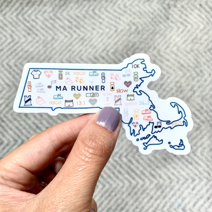 Massachusetts runner sticker, Boston Runner, Massachusetts runner sticker, Massachsetts track and field sticker, 50 state runner sticker