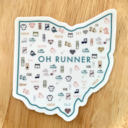 Ohio runner, Ohio marathon runner sticker, Ohio track and field sticker, 50 state runner sticker