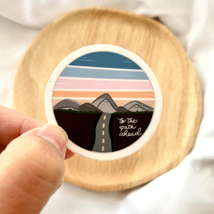 To the path ahead sticker, Mountains and road sticker for runner