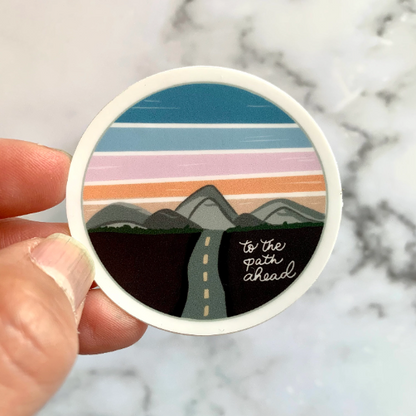 To the path ahead sticker, Mountains and road sticker for runner