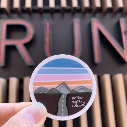 To the path ahead sticker, Mountains and road sticker for runner