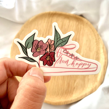 Run happy sticker,  floral sneaker running sticker
